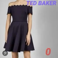 TED BAKER スカラップドレス オフショルダー ネイビー 0 S