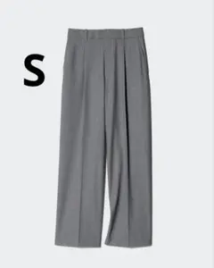【ユニクロ】 タックワイドパンツ グレー Sサイズ