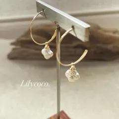 848.14kgf製/フラワー淡水パールハーフピアス