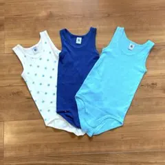美品 プチバトー ボディスーツ 3枚セット 95 ブルー系 ベビー肌着
