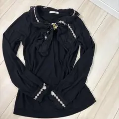 axes femme ビッグリボン風 カットソー 黒 ゴシック クラシカル 姫系