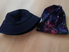 バケットハットと花柄ニット帽の2点セット