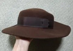 ブラウン 　茶　ウールフェルトハット サテンリボン付き　レディース