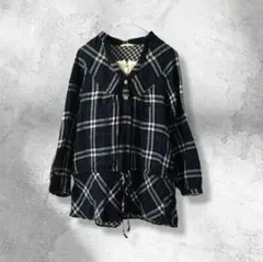 長袖トップス チュニックVネック ドロスト チェック柄 青緑 M