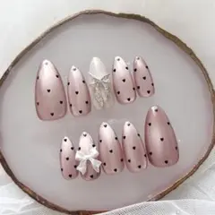 280♡ ネイルチップ ワンホン フレンチガーリー マグネット　春ネイル リボン