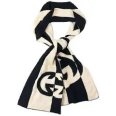 GUCCI GGロゴ マフラー ストール ブラック ホワイトのサムネイル