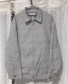 【メンズ】グレー系チェック ジップアップジャケット