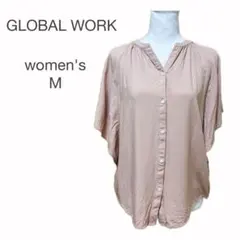 GLOBAL WORK シャツ ブラウス ノーカラー 袖フレア ピンク系 Mのサムネイル