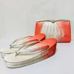 和装小物　着物バッグ＆草履セット　白×ピンク　23cm 成人式　昭和レトロ