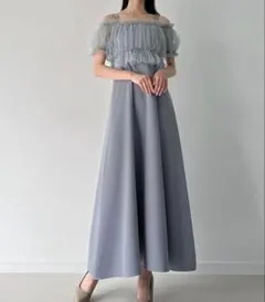 美品　オフショル　ワンピース　ドレス　グレー