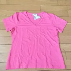 【新品／タグ付】Talbots ピンク Vネック 無地Tシャツ M　韓国製のサムネイル