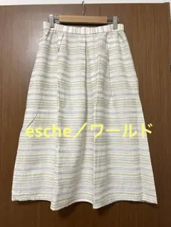 esche エッシュ 麻入りストライプ ひざ丈スカート 後ろゴム 日本製40のサムネイル