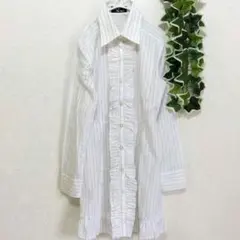 6-94　セシル・マクビー　レディース　白　ストライプ　フリル　チュニック