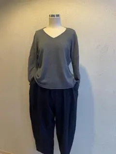 evam eva 長袖 Vネック リネンニット グレー サイズ2のサムネイル