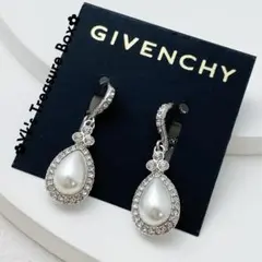 B984/GIVENCHY/シルバーxパール/パヴェ しずくピアス
