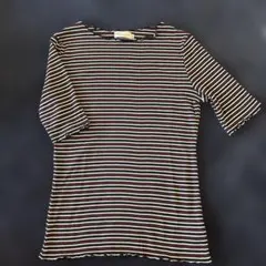【earth music&ecology】リブTシャツ　ボーダー柄
