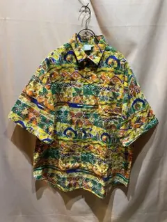 古着 デザインプリントサテンポリブラウスシャツ ヨーロッパ古着 