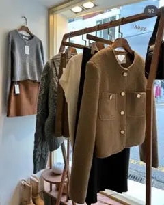 韓国　ブラウン ノーカラージャケット