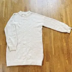 アイボリー ケーブルニット 長袖セーター　ワンピース