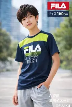 【未使用タグ付】FILA 半袖Tシャツ 160 ネイビー×ライム