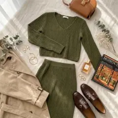 セットアップ フリーサイズ　長袖　オリーブ　薄手　春　レディース