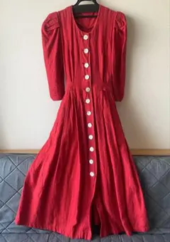 ヨーロッパ ヴィンテージ ワンピース 赤 パフスリーブ