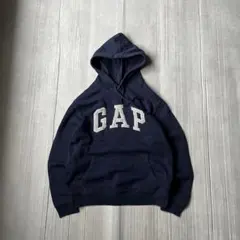 00s OLD GAP パーカー アーチロゴ 短丈 裏起毛 y2k ネイビー S