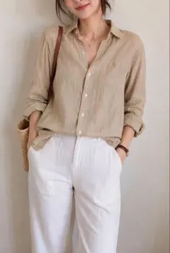 ポロラルフローレン リネンシャツ ベージュ XXS 同色ポニー❤️ 極美品のサムネイル