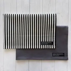 ランチョンマット40×60 セット　ランチクロス　ストライプ＆濃いグレー