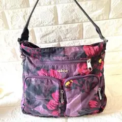 Kipling ショルダーバッグ 花柄 パープル　ファスナー欠損のサムネイル
