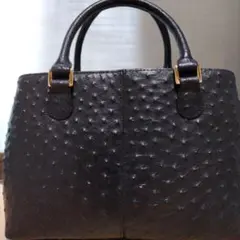 オーストリッチ風レザー ハンドバッグ 黒
