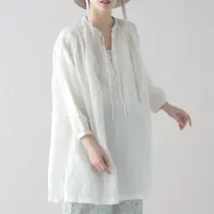ライトコットンリネンギャザーチュニック　natural by clip ホワイトのサムネイル