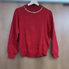 earth music&ecology ビジュー付きレッドセーター Mサイズ