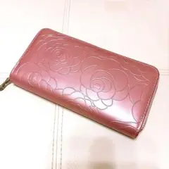 花柄エンボス ピンク長財布