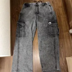 グレー カーゴパンツ 4ポケット ゴムウエスト