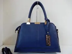 メタルチャーム☆2WAYハンドバッグ(ショルダーベルト付き)ダークブルー