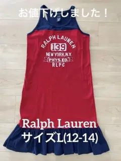 Ralph Lauren ノースリーブワンピース 12-14 レッド×ネイビー