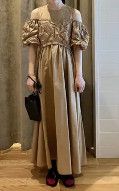 美品♡RayBEAMS パフスリーブ ロングワンピース ベージュ ブラウン