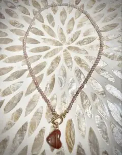 天然石ストロベリークォーツとアンデシンのハートトップネックレス 約40cm