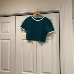 ZARA クロップド丈 リンガーTシャツ グリーン