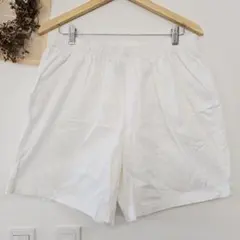 ショートパンツ Lサイズ 綿100% ホワイト 白 シンプル 無地 ウエストゴム