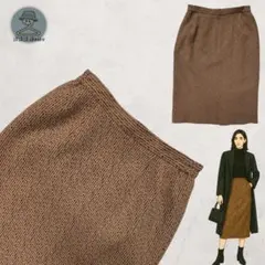 ロングスカート タイト ひざ丈 ストライプ 総柄 ブラウン 大人カジュアル