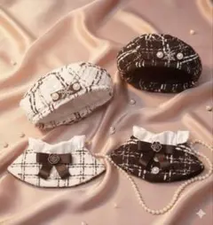 ぬい服　白　黒　10cm 着せ替え ツイード　ポンチョ　帽子　ベレー帽　2セット