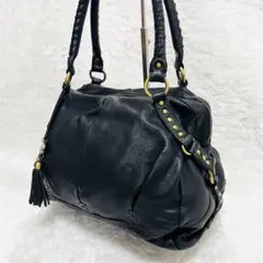 Y2K archive 本革 スタッズ レザー バッグ タッセル 黒 グランジ