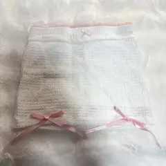 ホワイトレース タイトスカート ピンクリボン付き