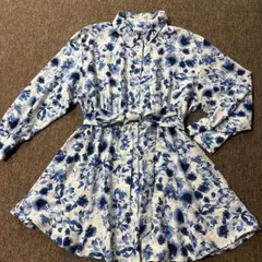 H&M シャツワンピース L size 白×青 花柄