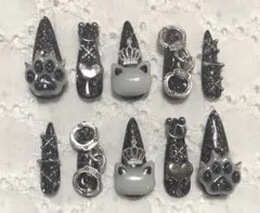 ネイルチップ 黒 猫 肉球 地雷系 量産型 天使界隈 韓国系 平成女児