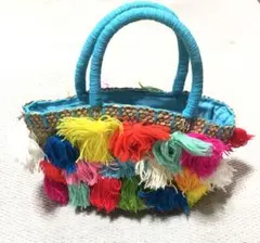 ぽんぽんカゴバッグ　タッセル　フリンジ