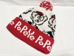 ポパイ ボンボンニット帽 赤