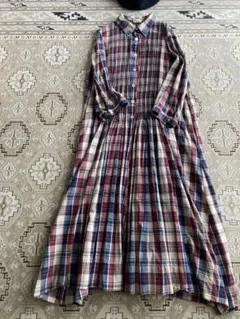 新品 イチアンティークス ☆ リネンファーマーズタータンシャツドレス